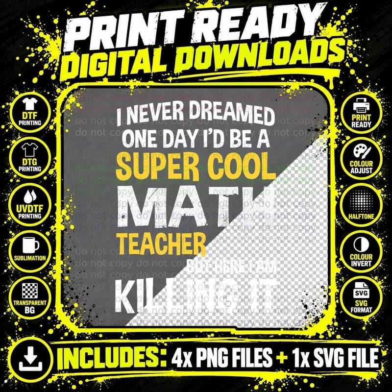 I Never Dreamed One Day I'd Be a Cool Funny Math Teacher Png SVG Digital Bundle
