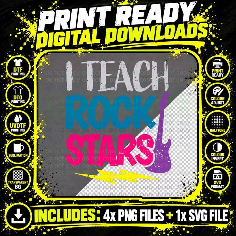 I Teach Rockstars Tee Orchestra Music Teacher Back to Png SVG Digital Bundle