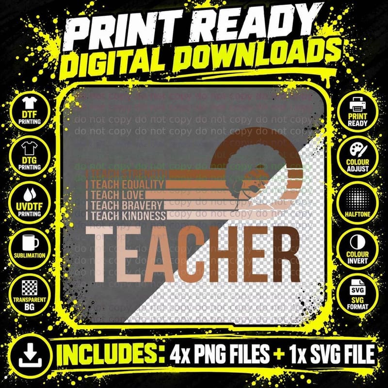 I Teach Strength Equality Black History BHM African Png SVG Digital Bundle