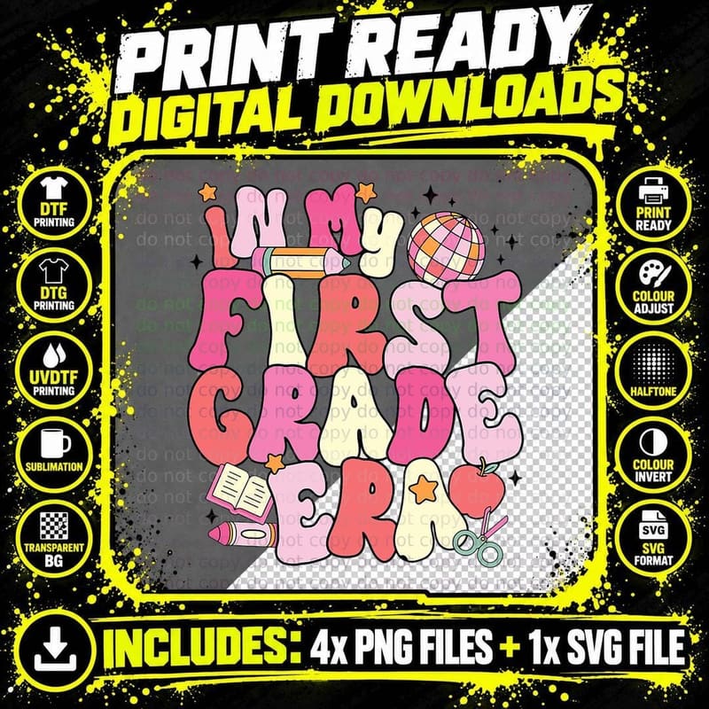 In My First Grade Era Groovy Teacher Apple Disco Ball Png SVG Digital Bundle