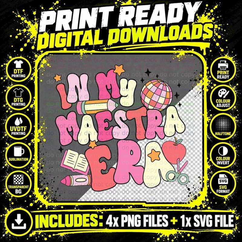 In My Maestra Era, Spanish Teacher T-Shirt Png SVG Digital Bundle