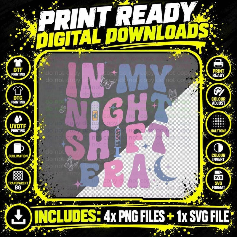 In My Night Shift Era Nurse Night Shift Rn L&d Er Png SVG Digital Bundle