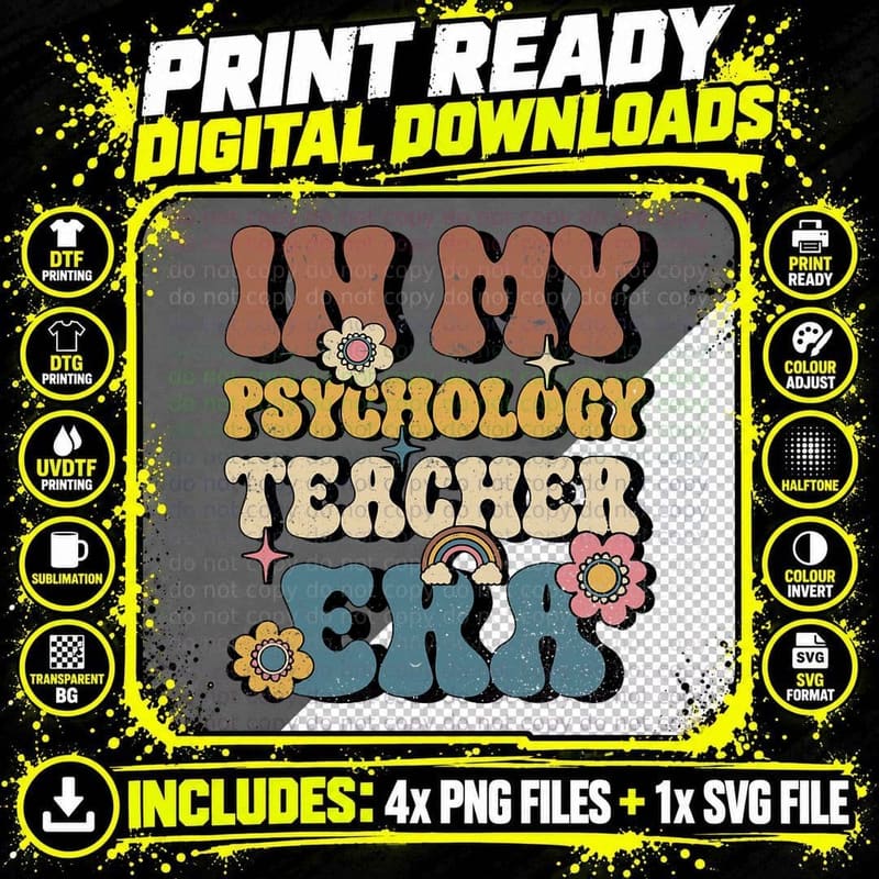In My Psychology Teacher Era Groovy School Psychologist Png SVG Digital Bundle