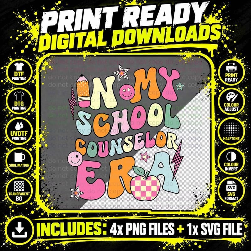 In My School Counselor Era Groovy Back to School Teacher Png SVG Digital Bundle