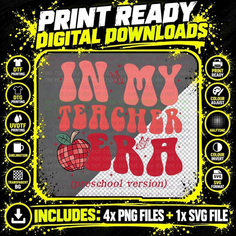 In My Teacher Era Preschool Version Back to School Png SVG Digital Bundle