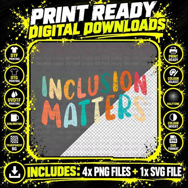 Inclusion Matters Autism SPED Teacher Speducator T-Shirt Png SVG Digital Bundle