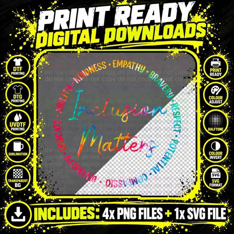 Inclusion Matters Tie Dye Autism Awareness Sped Teacher Png SVG Digital Bundle