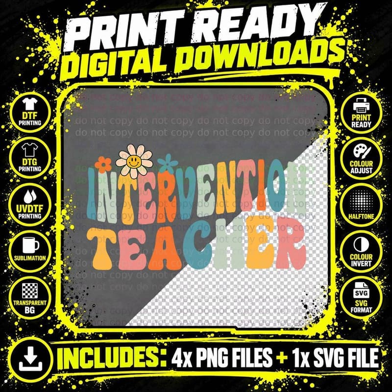 Intervention Teacher Groovy Teacher Back to School Png SVG Digital Bundle