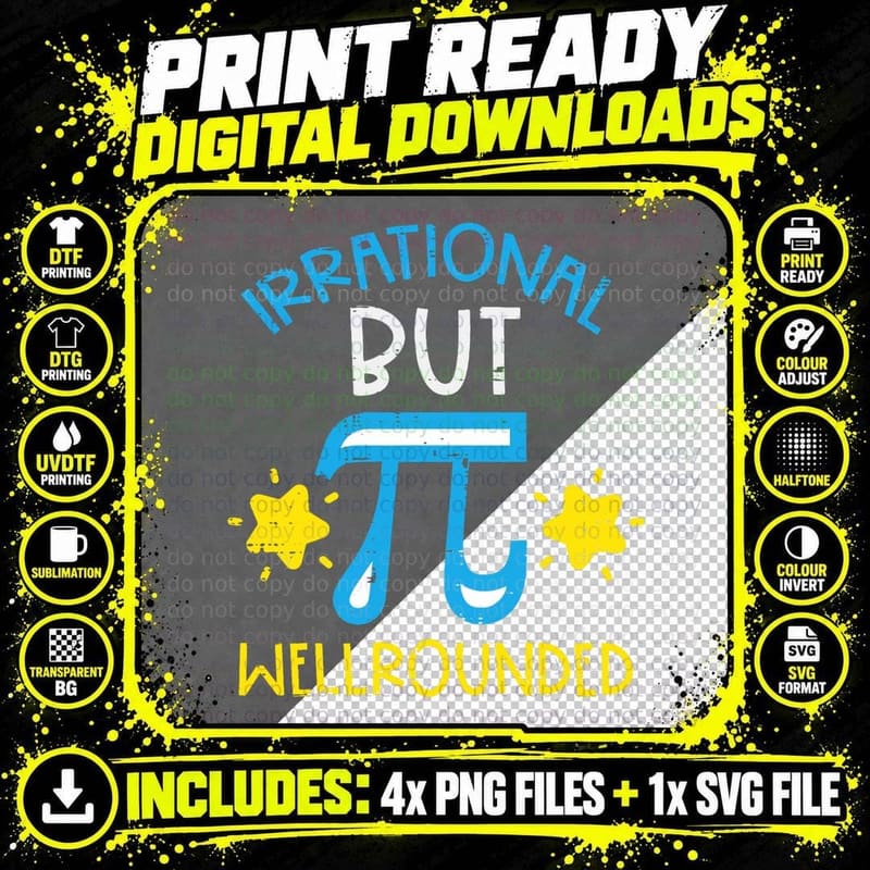 Irrational but Well Rounded Funny Pi Day Math Teacher Png SVG Digital Bundle