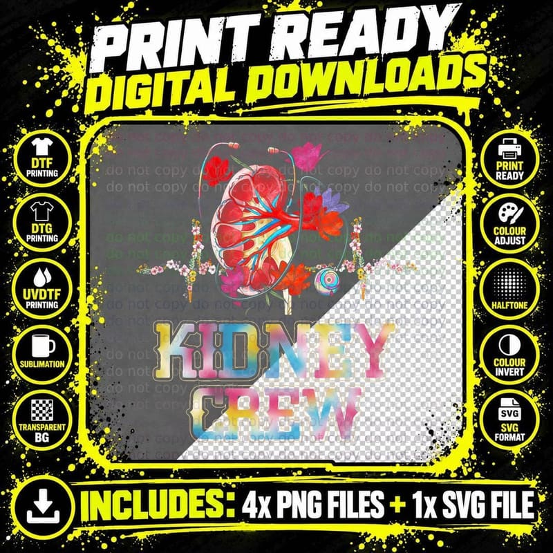 Kidney Crew Tech Nephrology Nurse or Dialysis Technician Png SVG Digital Bundle
