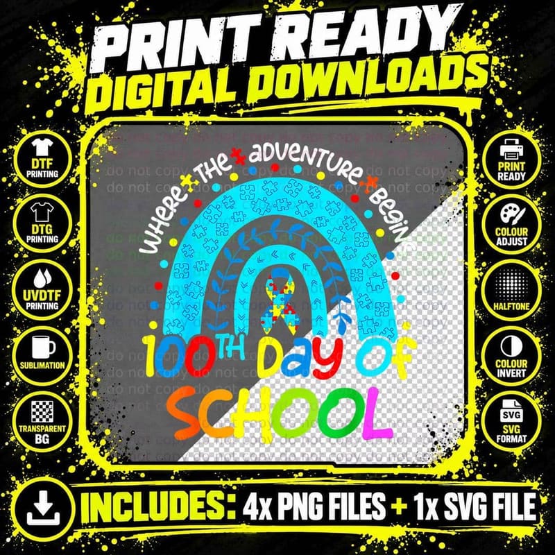 Kids 100th Day of School Teacher Autism Awareness Png SVG Digital Bundle