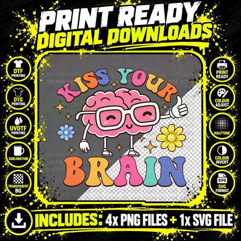 Kiss Your Brain Cute Teacher Appreciation Back to School Png SVG Digital Bundle
