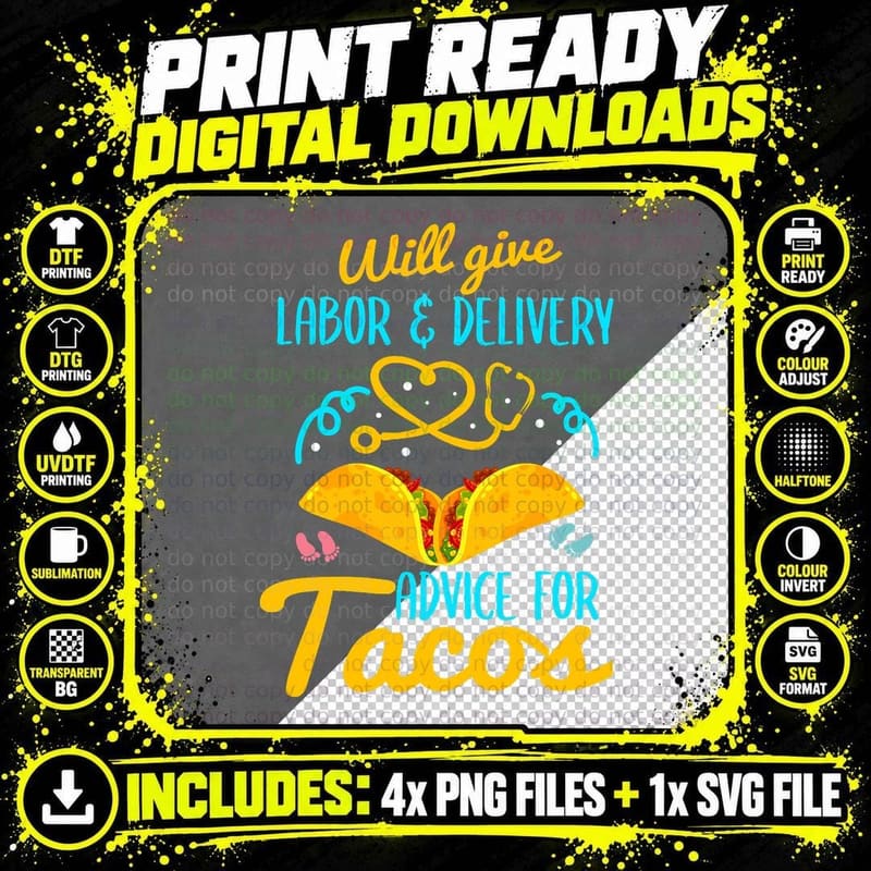 Labor and Delivery Nurse Shirt Funny Taco Lover OB Nurse Png SVG Digital Bundle