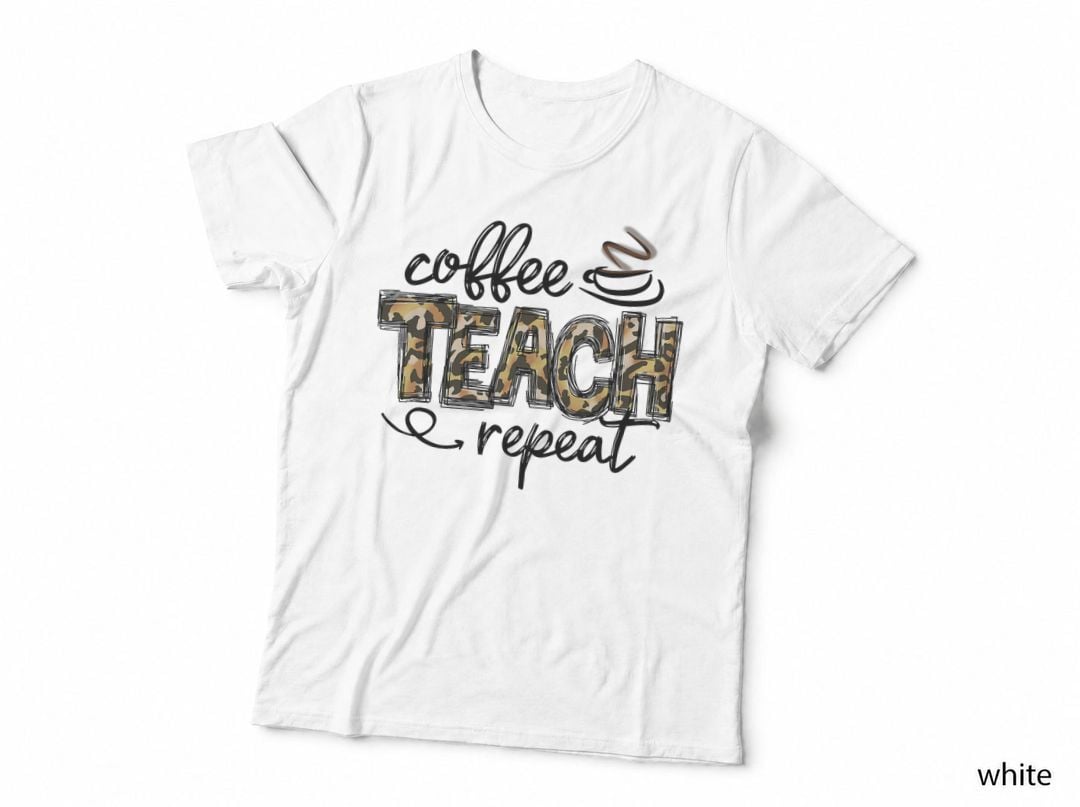Leopard Coffee Teach Repeat Teacher Team Teacher Life T-Shirt