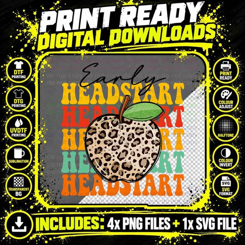 Leopard Early Headstart Teacher Appreciation Back to Png SVG Digital Bundle