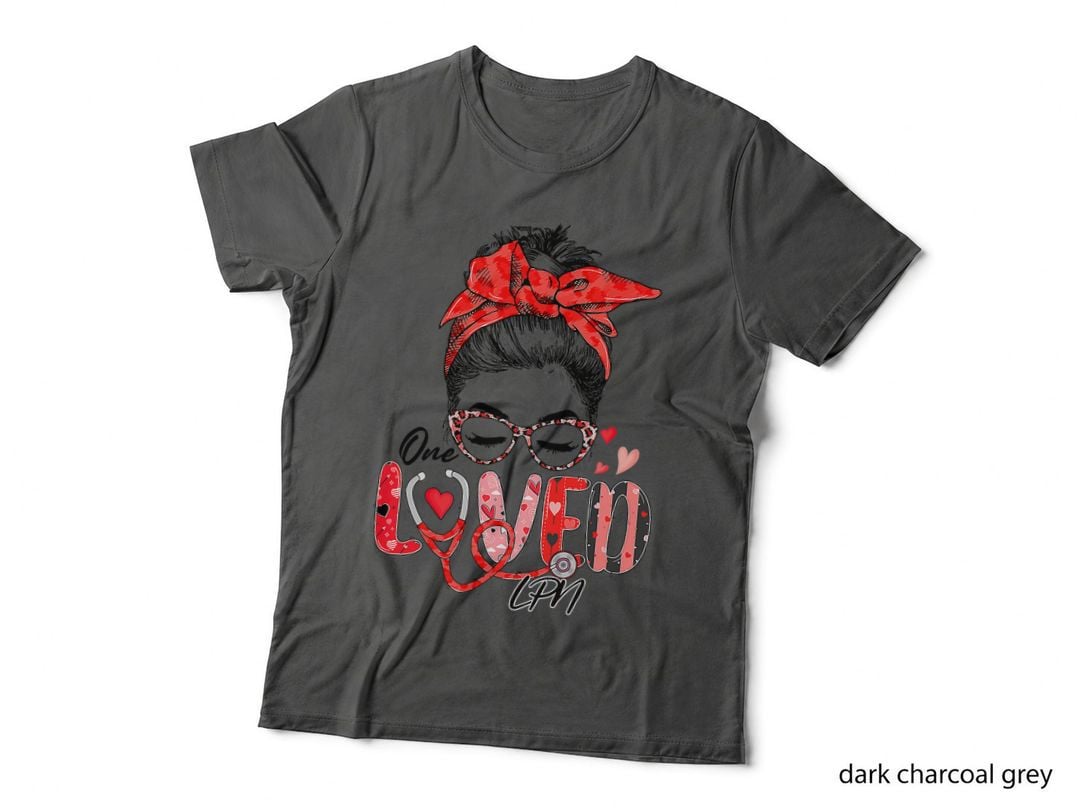 Leopard Messy Bun One Loved Nursing Valentines Day Nurse LPN T-Shirt