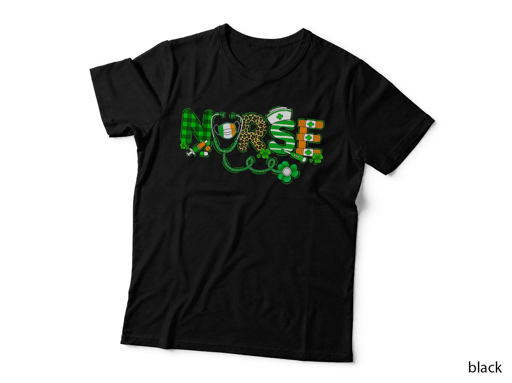 Leopard Nurse Stethoscope Scrub St Patricks Day Nurses Women T-Shirt