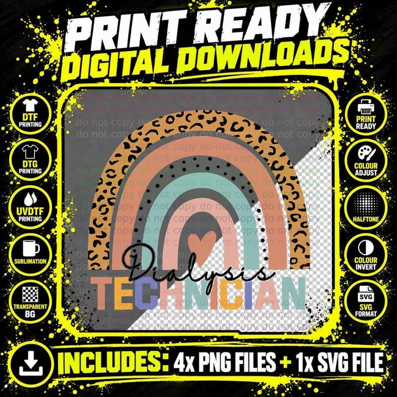 Leopard Print Boho Dialysis Technician Tech Nurse T-Shirt Png SVG Digital Bundle