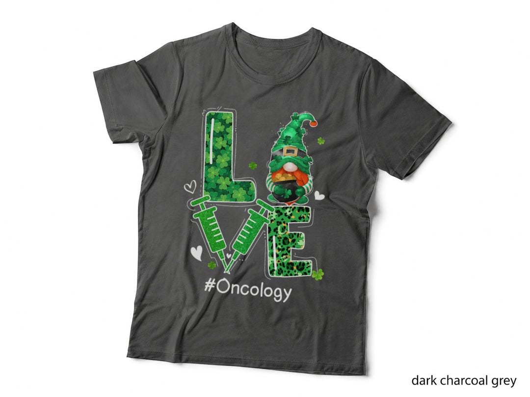 Leopard Shamrock Gnome LOVE Oncology Nurse St Patricks Day T-Shirt