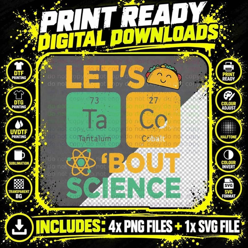 Lets Tacos Bout Science-Shirt Chemistry Teacher Funny Png SVG Digital Bundle