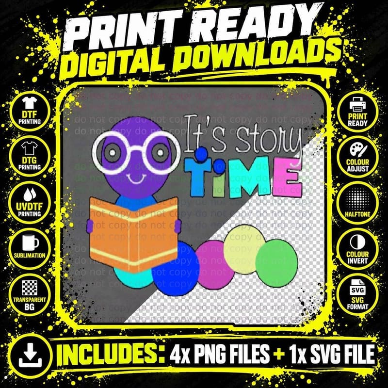 Librarian T-Shirt Teacher Its Story Time Bookworm Shirt Png SVG Digital Bundle