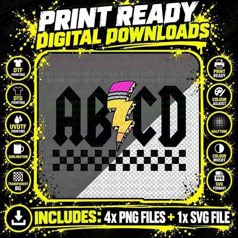 Lightning Pencil Rockn Roll Abcd Back to School Teacher Png SVG Digital Bundle