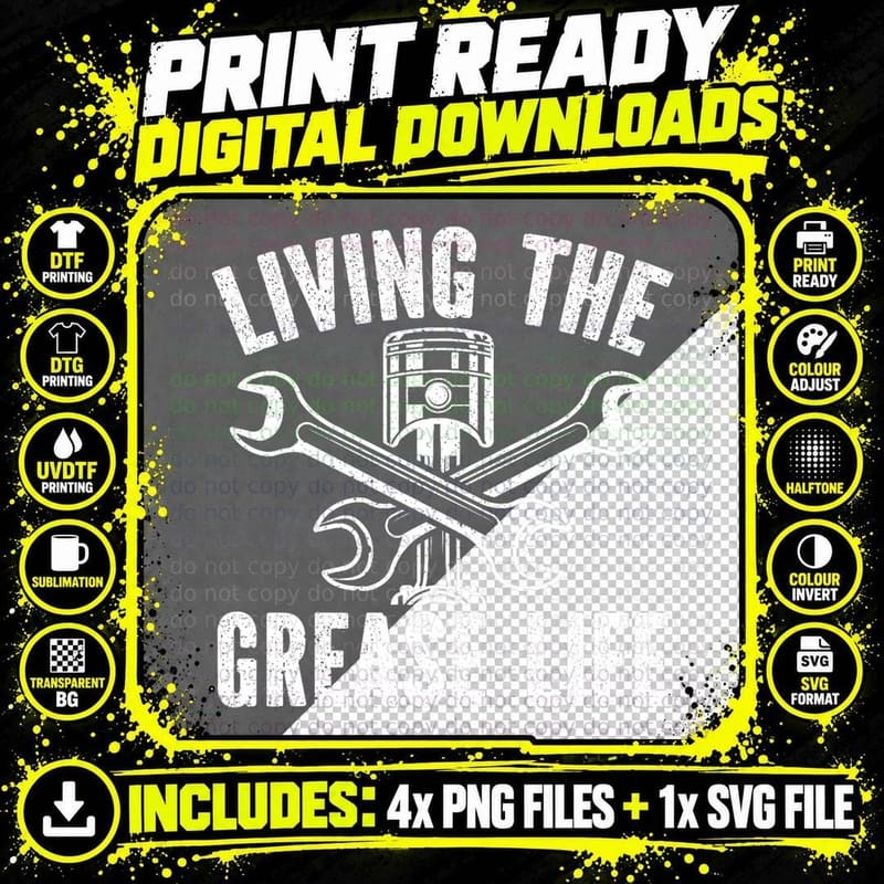 Living the Grease Life Diesel Mechanic Automotive Auto Png SVG Digital Bundle