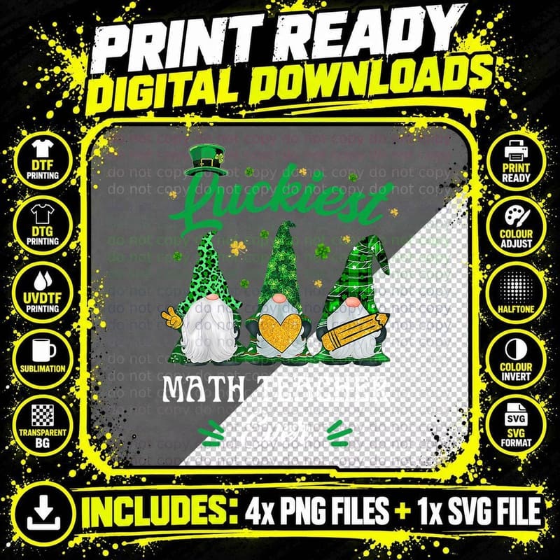 Luckiest Math Teacher Ever Funny Shamrock St Patricks Png SVG Digital Bundle