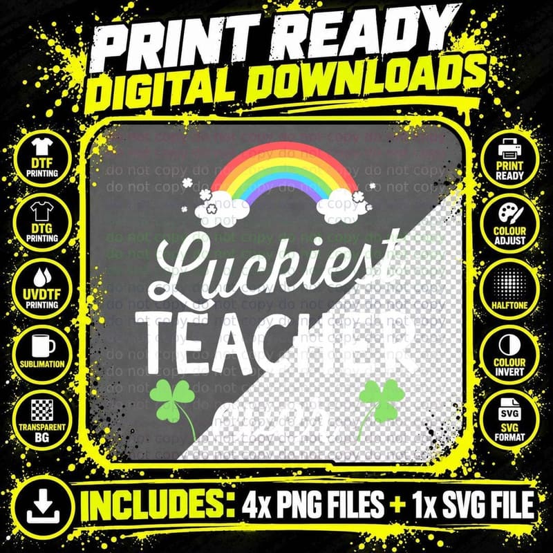 Luckiest Teacher Ever for St Patricks Day School Outfit Png SVG Digital Bundle