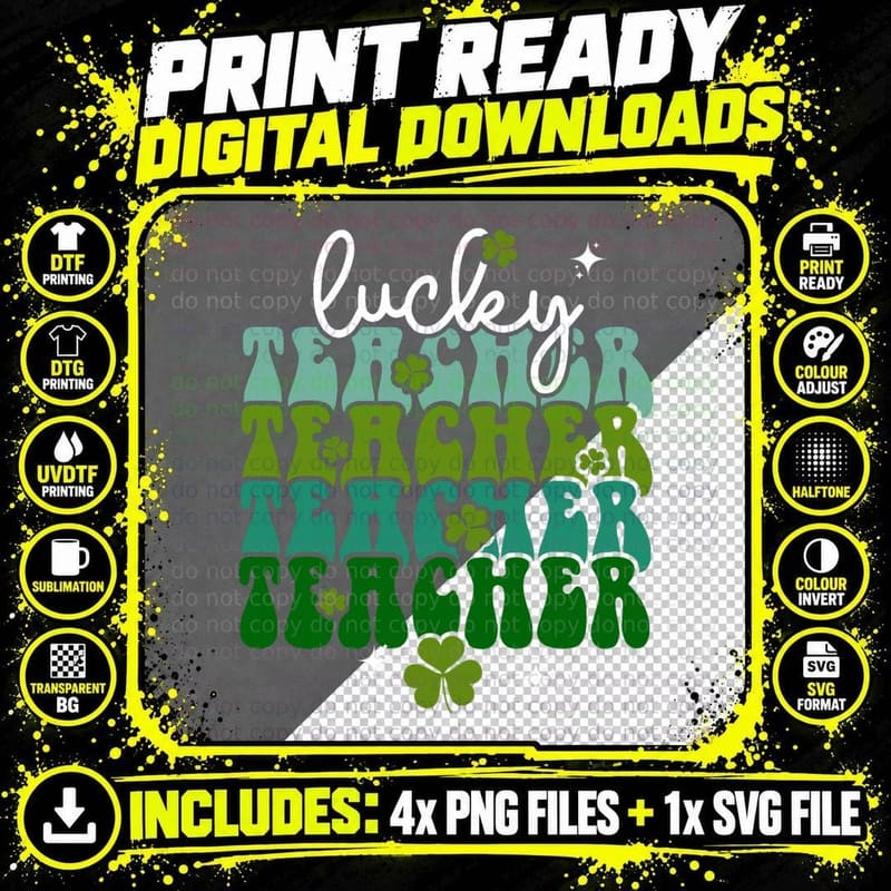 Lucky Teacher Groovy Retro Happy St Patrick's Day Png SVG Digital Bundle