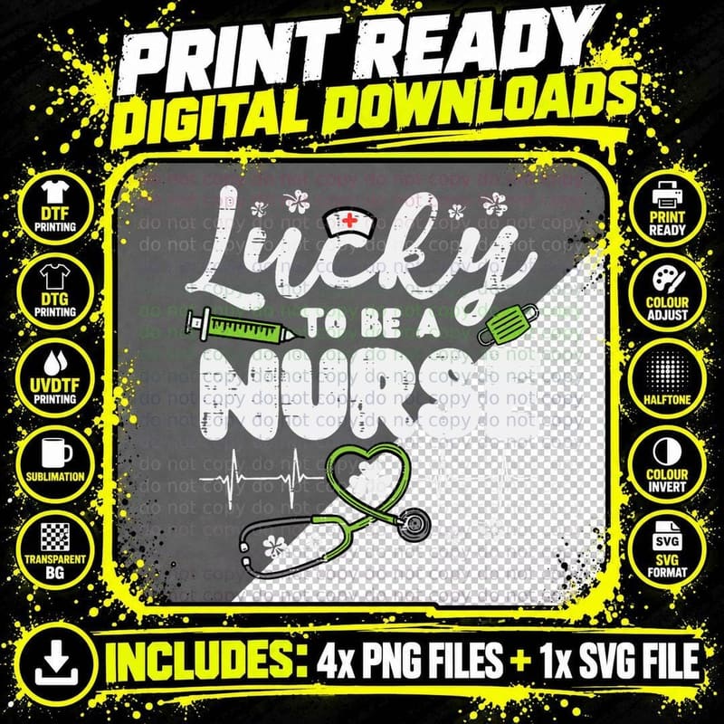 Lucky to Be Nurse Stethoscope Paddys St Patricks Day Png SVG Digital Bundle