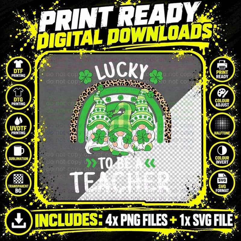 Lucky to Be a Teacher St. Patricks Day Rainbow Shamrock Png SVG Digital Bundle