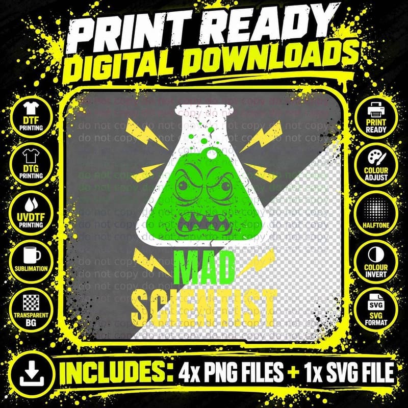 Mad Scientist Shirt Kids Youth Adult Science Teacher Png SVG Digital Bundle