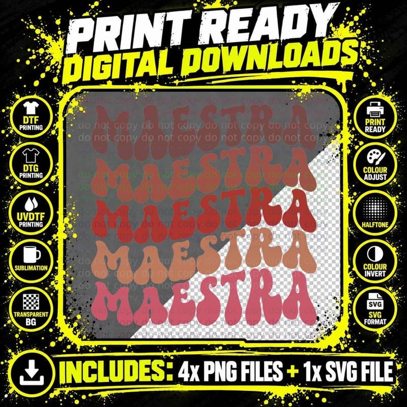 Maestra Groovy Spanish Teacher Spanish Teaching T-Shirt Png SVG Digital Bundle
