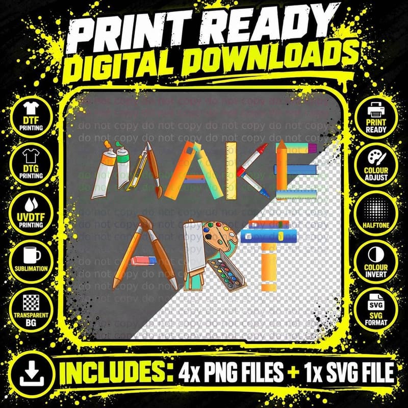 Make Art - for Art Class Teacher Student Painter Artist Png SVG Digital Bundle