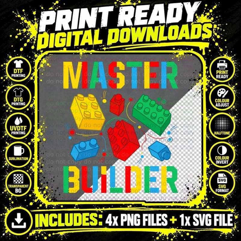 Master Builder Kids Building Blocks Brick Toy Master Png SVG Digital Bundle