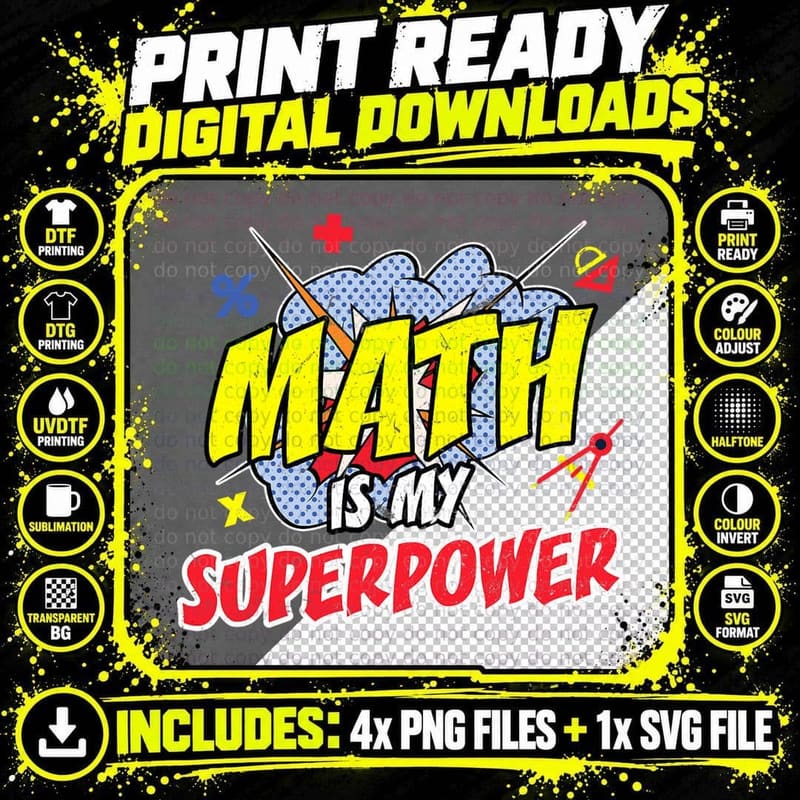 Math Is My Superpower Funny Teaching Pi Day Teacher's Png SVG Digital Bundle