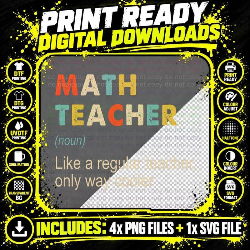 Math Teacher Definition Funny Teaching School Teacher Png SVG Digital Bundle