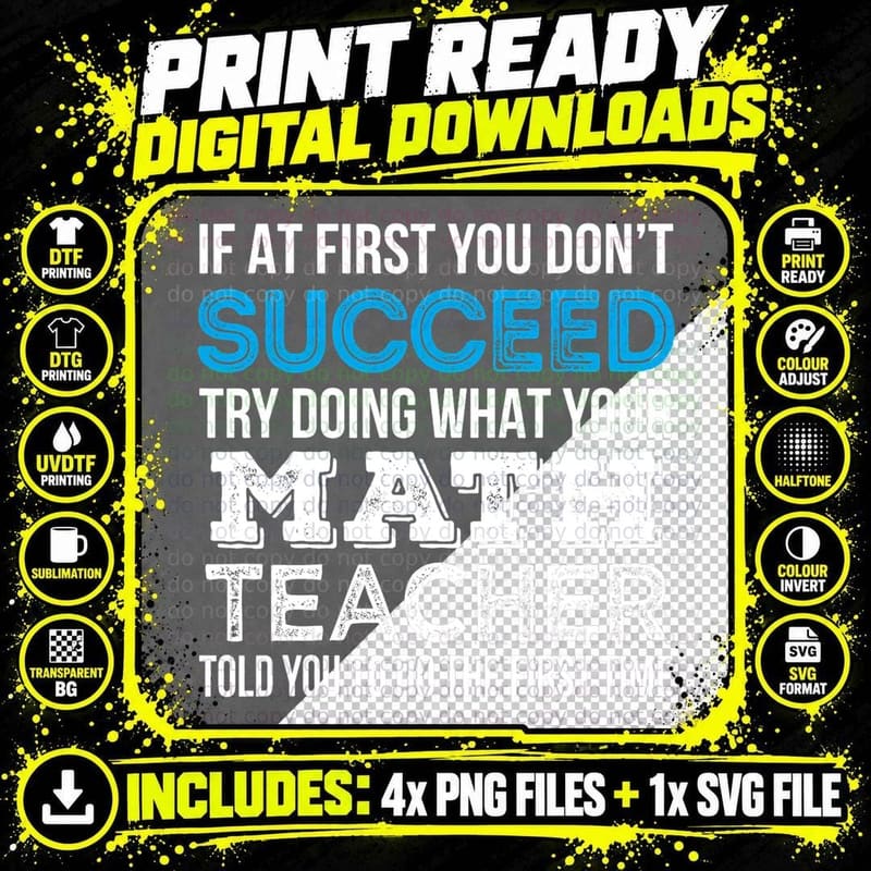 Math Teacher If at First You Don't Succeed Funny Gift Png SVG Digital Bundle