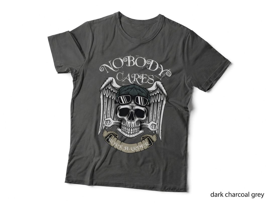 Mechanic Skull Goth Motivational Nobody Cares Work Harder T-Shirt