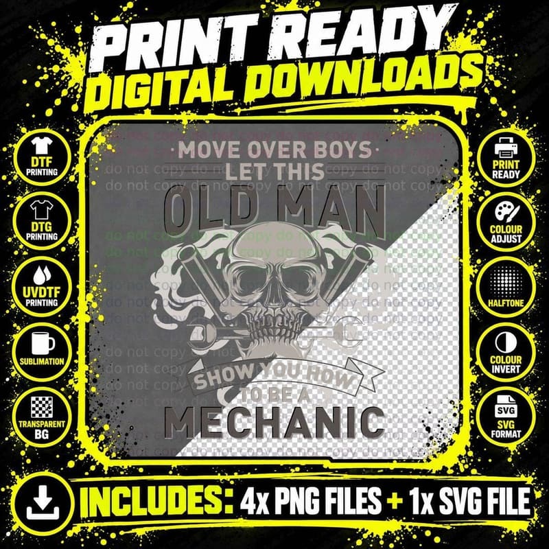 Mens Funny Mechanic Tee - Auto Mechanic T-Shirt Png SVG Digital Bundle