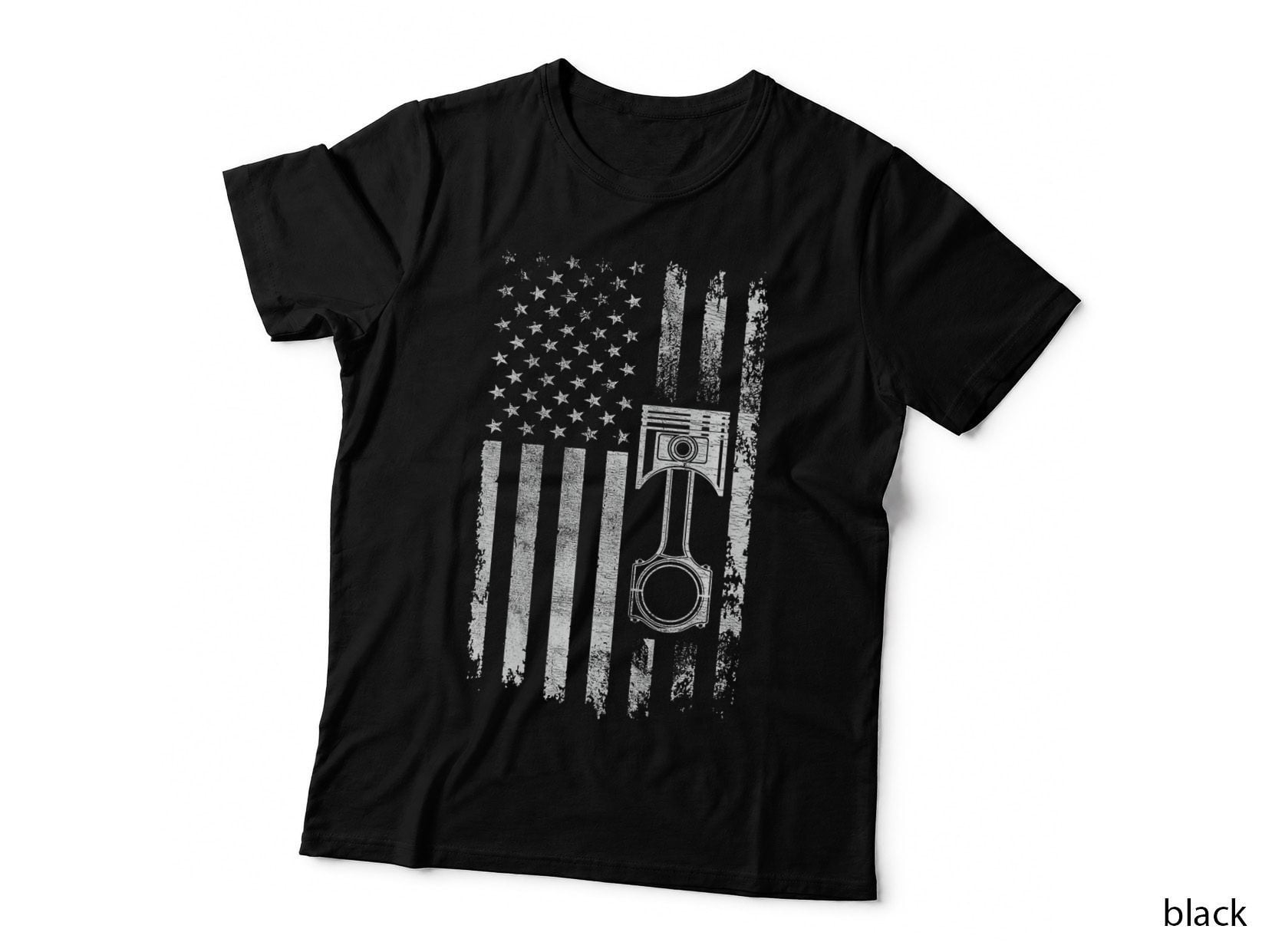 Mens Piston Diesel Engine Us Flag Diesel Mechanic Cars Repairman T-Shirt