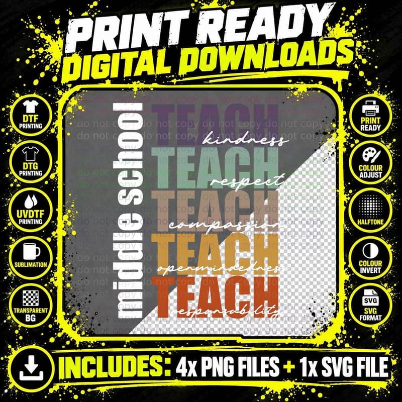 Middle School Teach Middle School Teacher Back to School Png SVG Digital Bundle