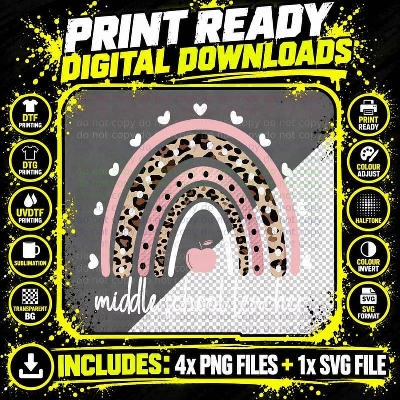 Middle School Teacher Rainbow Middle School Teaching Png SVG Digital Bundle