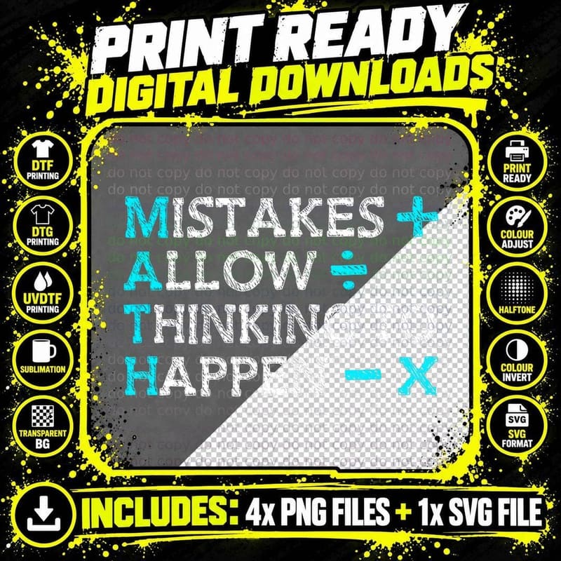 Mistakes Allow Thinking to Happen Math Teacher Teaching Png SVG Digital Bundle