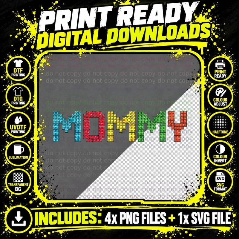 Mommy Brick Master Builder Building Blocks Family Set Png SVG Digital Bundle