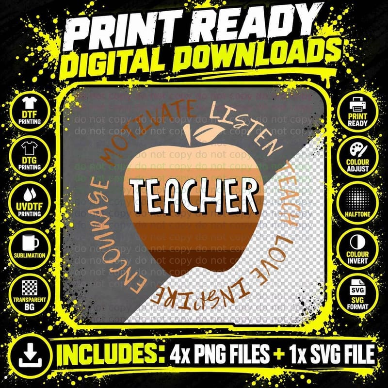 Motivate Teach Love Inspire Teacher Black History Month Png SVG Digital Bundle