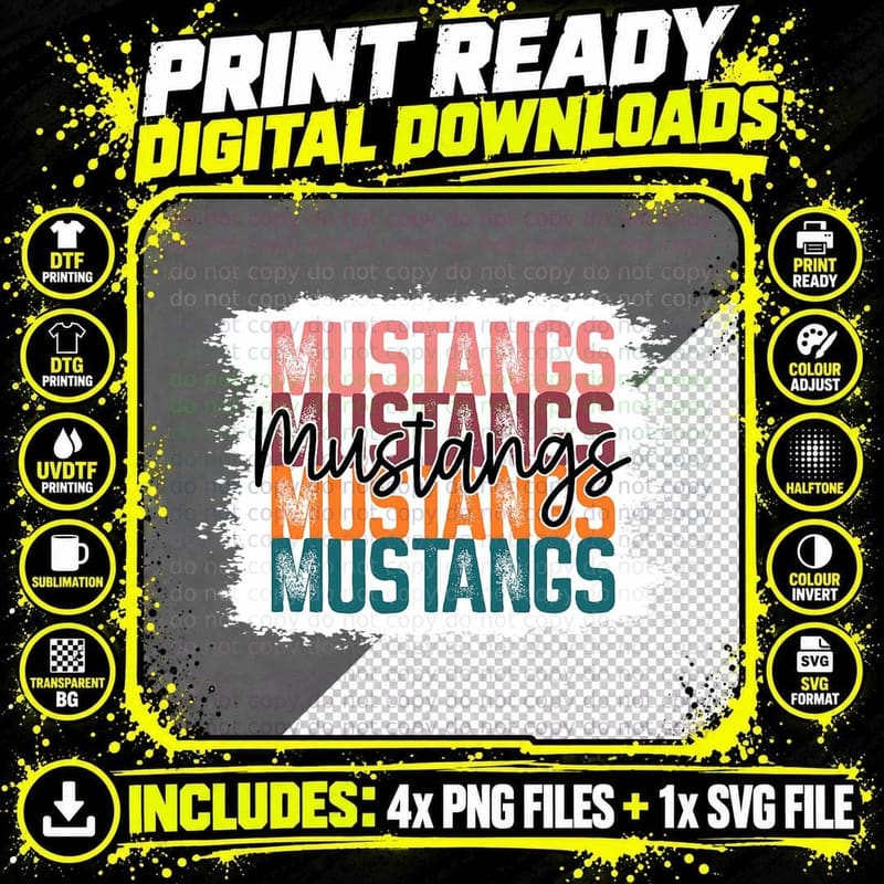 Mustangs Teacher Student School Sports Fan Team Spirit Png SVG Digital Bundle