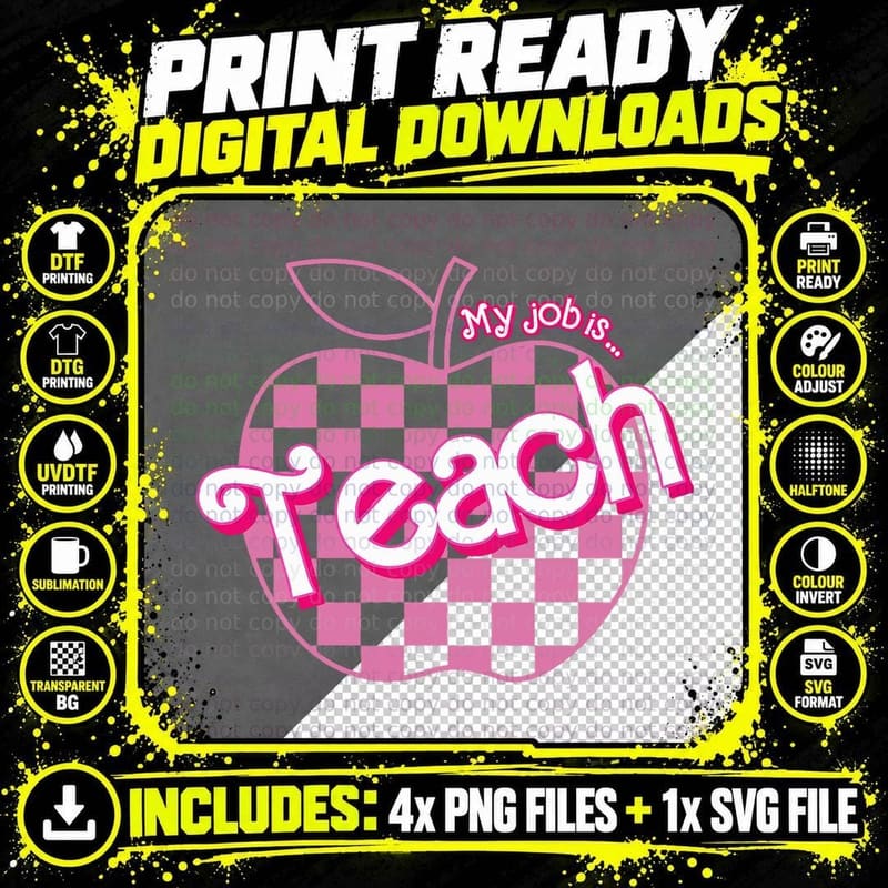 My Job Is Teach Retro Pink Style Teaching School for Png SVG Digital Bundle