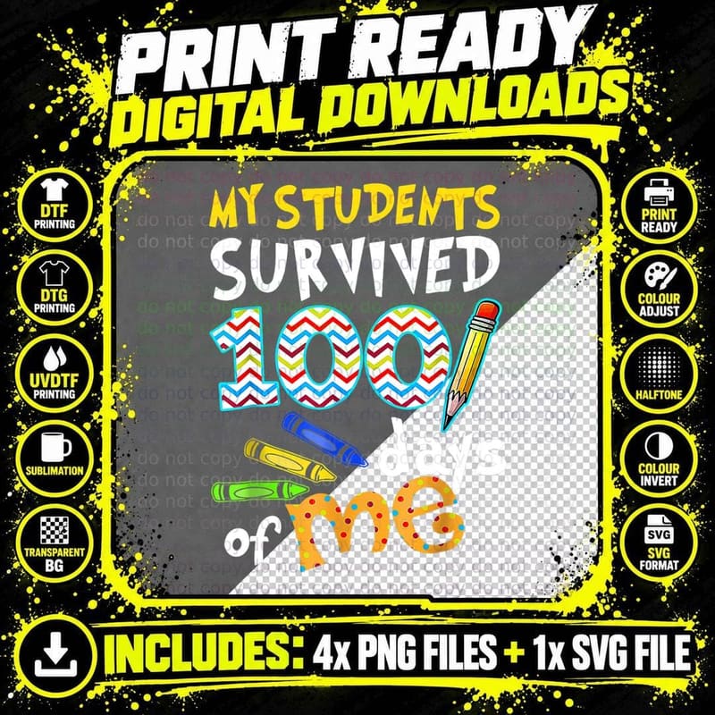 My Students Survived 100 Days of Me Teacher Student Gift Png SVG Digital Bundle